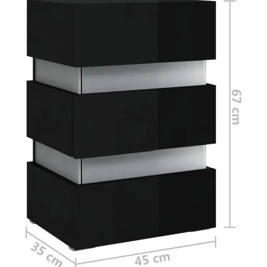 Nachtkastjes|Nachtkastjes-vidaXL Nachtkastje LED 45x35x67 cm bewerkt hout hoogglans zwart