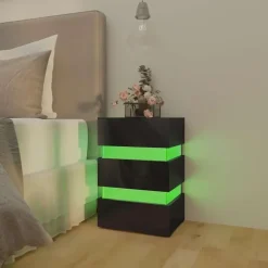 Nachtkastjes|Nachtkastjes-vidaXL Nachtkastje LED 45x35x67 cm bewerkt hout hoogglans zwart