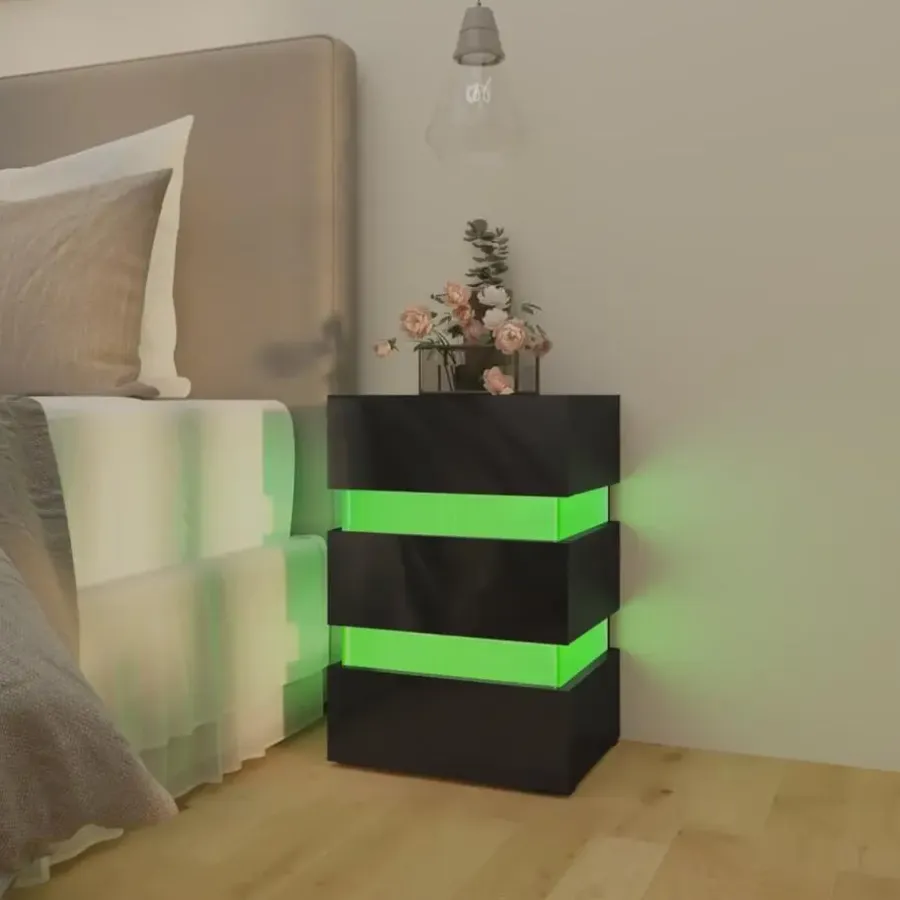 Nachtkastjes|Nachtkastjes-vidaXL Nachtkastje LED 45x35x67 cm bewerkt hout hoogglans zwart