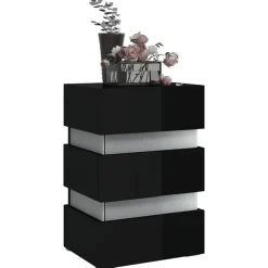 Nachtkastjes|Nachtkastjes-vidaXL Nachtkastje LED 45x35x67 cm bewerkt hout hoogglans zwart