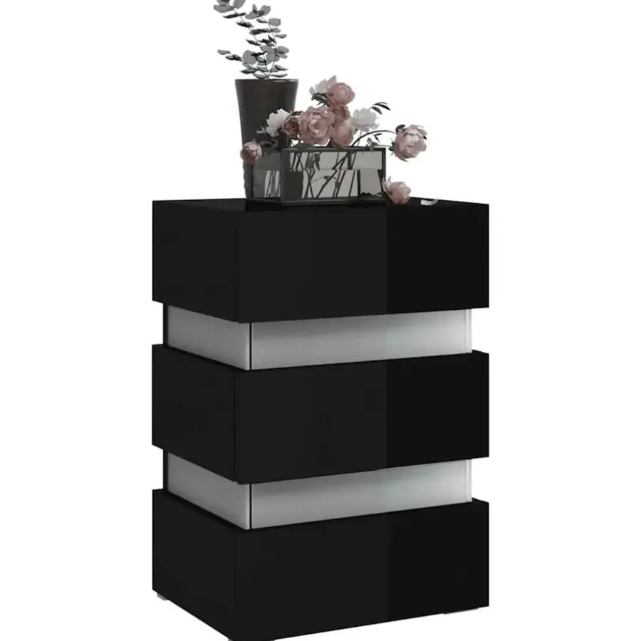 Nachtkastjes|Nachtkastjes-vidaXL Nachtkastje LED 45x35x67 cm bewerkt hout hoogglans zwart