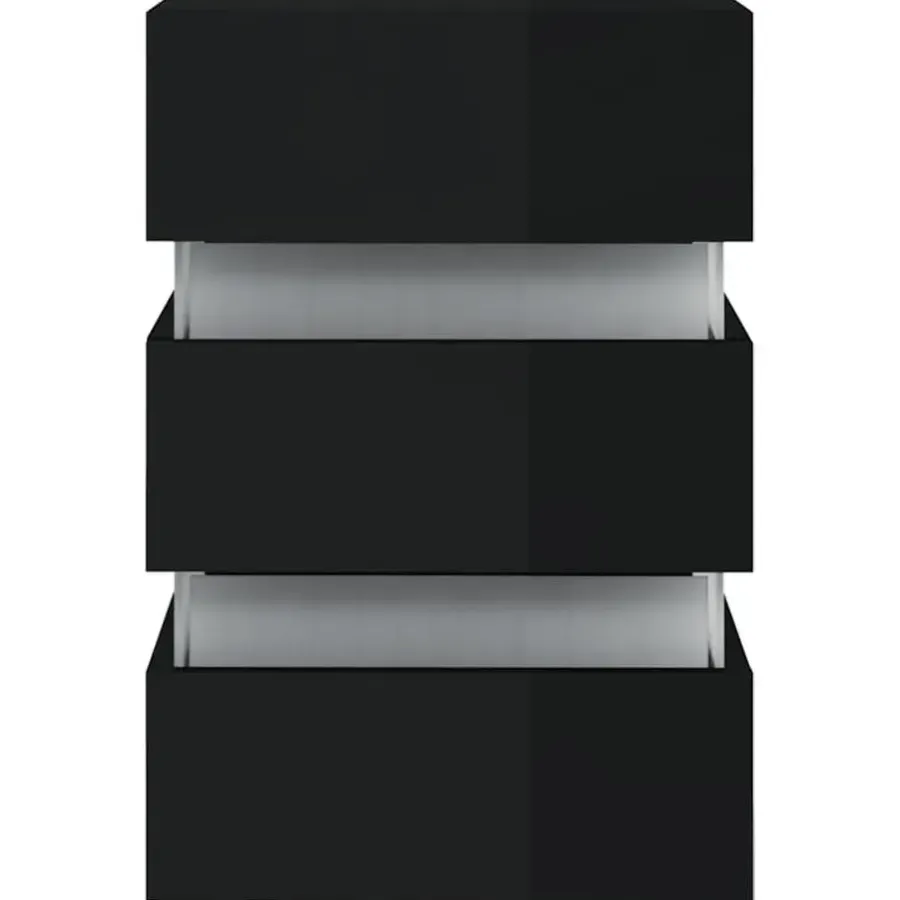 Nachtkastjes|Nachtkastjes-vidaXL Nachtkastje LED 45x35x67 cm bewerkt hout hoogglans zwart