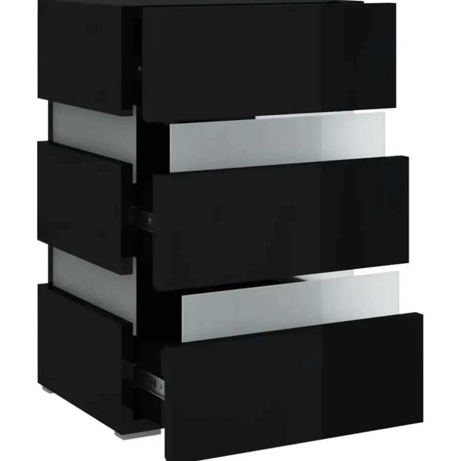 Nachtkastjes|Nachtkastjes-vidaXL Nachtkastje LED 45x35x67 cm bewerkt hout hoogglans zwart