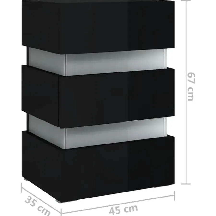 Nachtkastjes|Nachtkastjes-vidaXL Nachtkastje LED 45x35x67 cm bewerkt hout hoogglans zwart