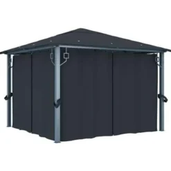 vidaXL Prieel met gordijn 300x300 cm aluminium antraciet