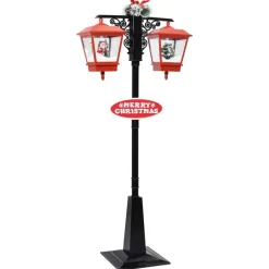 Kerstverlichting-vidaXL Straatlantaarn met kerstman 81x40x188 cm PVC zwart en rood