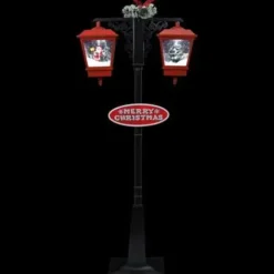 Kerstverlichting-vidaXL Straatlantaarn met kerstman 81x40x188 cm PVC zwart en rood