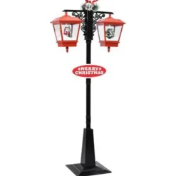 Kerstverlichting-vidaXL Straatlantaarn met kerstman 81x40x188 cm PVC zwart en rood