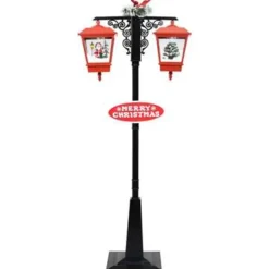 Kerstverlichting-vidaXL Straatlantaarn met kerstman 81x40x188 cm PVC zwart en rood