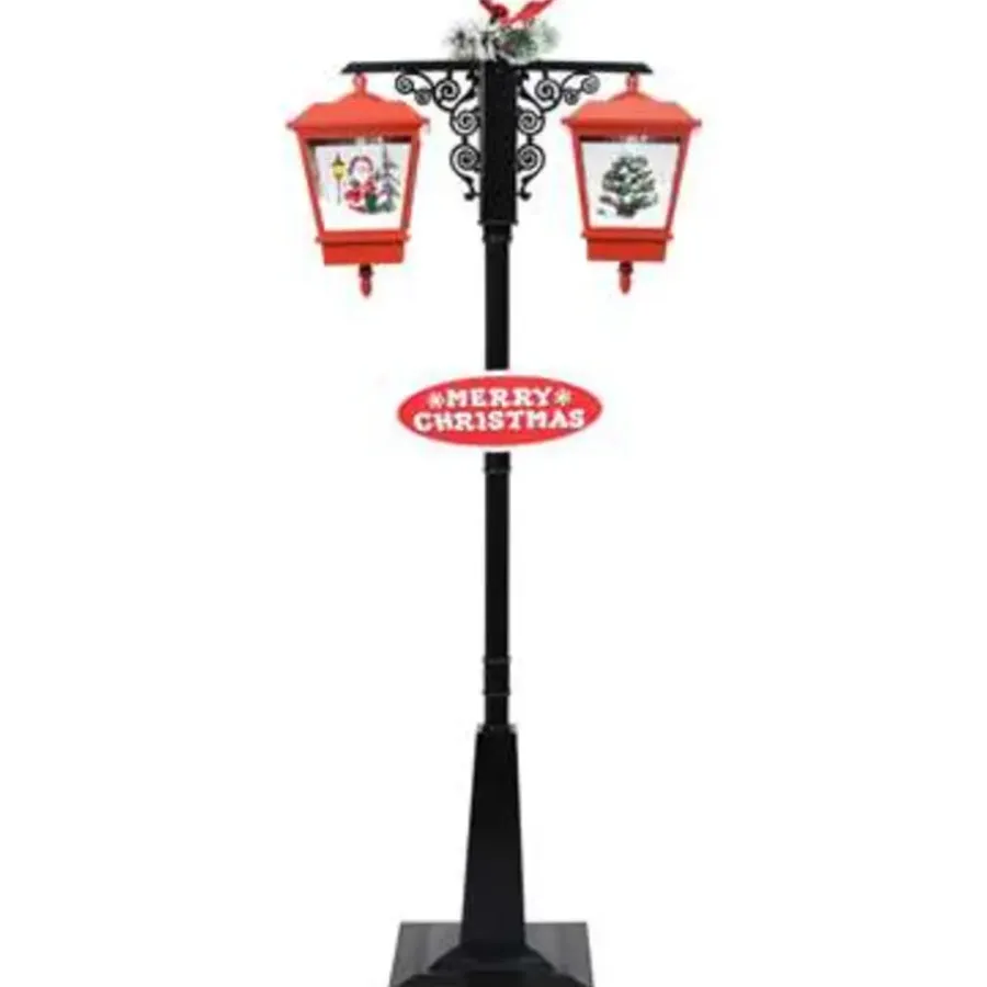 Kerstverlichting-vidaXL Straatlantaarn met kerstman 81x40x188 cm PVC zwart en rood