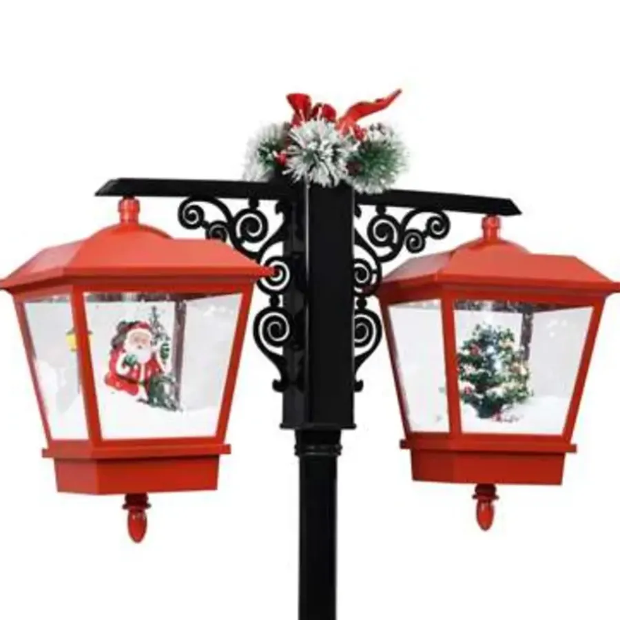 Kerstverlichting-vidaXL Straatlantaarn met kerstman 81x40x188 cm PVC zwart en rood
