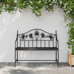 vidaXL Tuinbank met vogels en bloemen ontwerp -Zwart - Staal - 104x52.5x89 cm