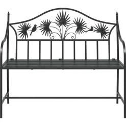 vidaXL Tuinbank met vogels en bloemen ontwerp -Zwart - Staal - 104x52.5x89 cm