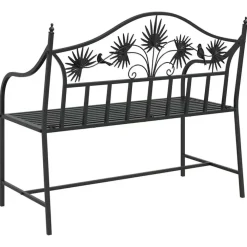 vidaXL Tuinbank met vogels en bloemen ontwerp -Zwart - Staal - 104x52.5x89 cm