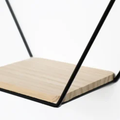 Wandrekken-IVOL Vierdubbel zeshoekig metalen wandrek met 4 houten plankjes - 40,5x58 cm - Zwart