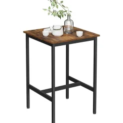 Bartafels-Vasagle Vierkante ontbijtbartafel met zwaar stalen frame, 60x60x90cm