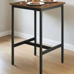 Bartafels-Vasagle Vierkante ontbijtbartafel met zwaar stalen frame, 60x60x90cm