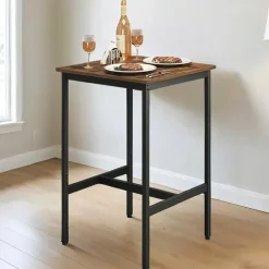 Bartafels-Vasagle Vierkante ontbijtbartafel met zwaar stalen frame, 60x60x90cm
