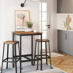 Bartafels-Vasagle Vierkante ontbijtbartafel met zwaar stalen frame, 60x60x90cm