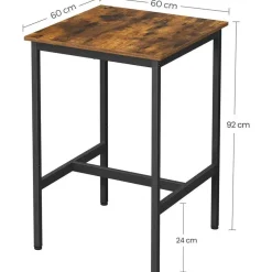 Bartafels-Vasagle Vierkante ontbijtbartafel met zwaar stalen frame, 60x60x90cm