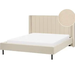2-Persoons Bedden-Beliani VILETTE - Tweepersoonsbed - Beige - 160 x 200 cm - Bouclé