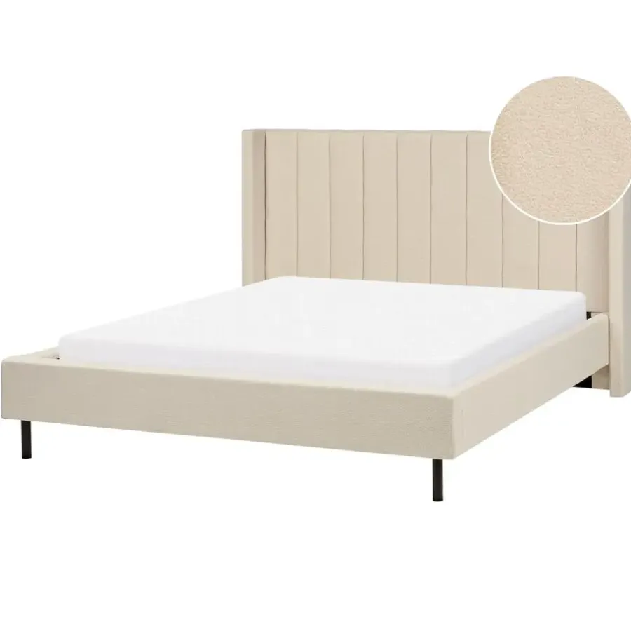 2-Persoons Bedden-Beliani VILETTE - Tweepersoonsbed - Beige - 160 x 200 cm - Bouclé