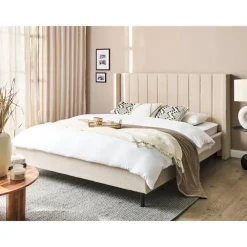 2-Persoons Bedden-Beliani VILETTE - Tweepersoonsbed - Beige - 160 x 200 cm - Bouclé
