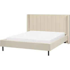 2-Persoons Bedden-Beliani VILETTE - Tweepersoonsbed - Beige - 160 x 200 cm - Bouclé