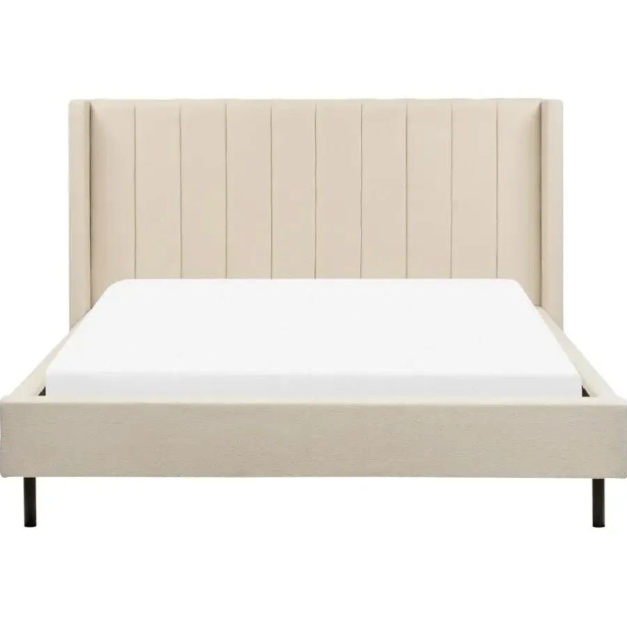 2-Persoons Bedden-Beliani VILETTE - Tweepersoonsbed - Beige - 160 x 200 cm - Bouclé