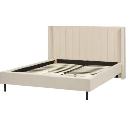 2-Persoons Bedden-Beliani VILETTE - Tweepersoonsbed - Beige - 160 x 200 cm - Bouclé