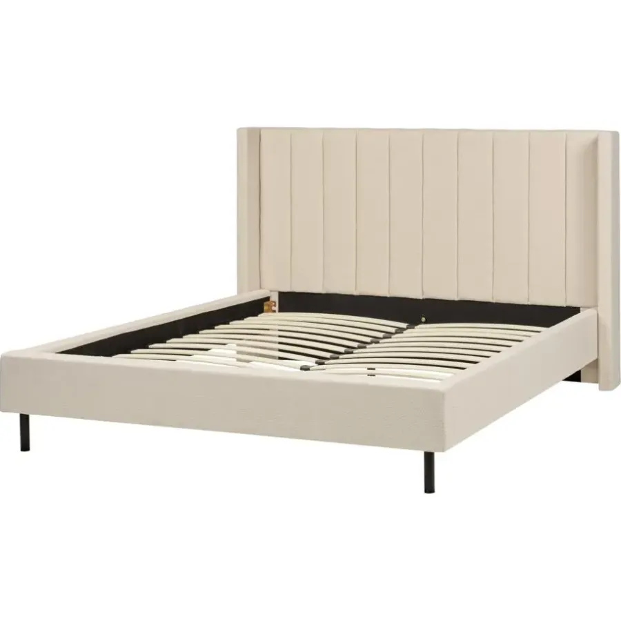 2-Persoons Bedden-Beliani VILETTE - Tweepersoonsbed - Beige - 160 x 200 cm - Bouclé