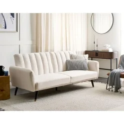 Beliani VIMMERBY - Slaapbank - Lichtbeige - Polyester