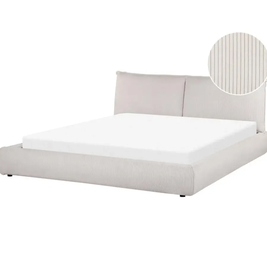 2-Persoons Bedden-Beliani VINAY - Tweepersoonsbed - Beige - 180 x 200 cm - Corduroy