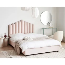 Twijfelaars-Beliani VINCENNES - Bed - Pastelroze - 140 x 200 cm - Fluweel