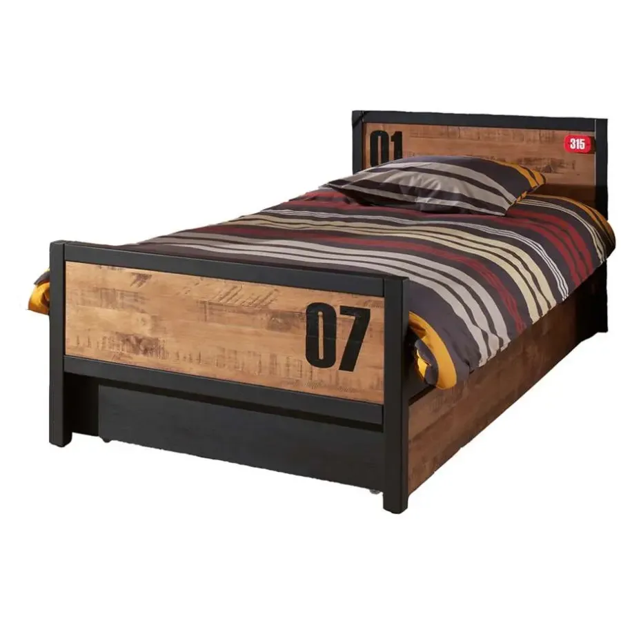 1-Persoons Bedden-Vipack bed Alex met rolbed/opberglade en nachtkastje - bruin/zwart - 90x200 cm