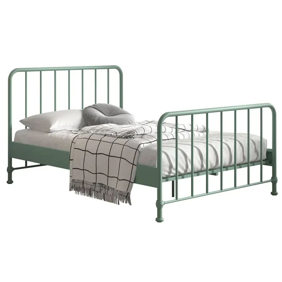2-Persoons Bedden-Vipack bed Bronxx - olijfgroen - 140x200 cm