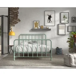 2-Persoons Bedden-Vipack bed Bronxx - olijfgroen - 140x200 cm