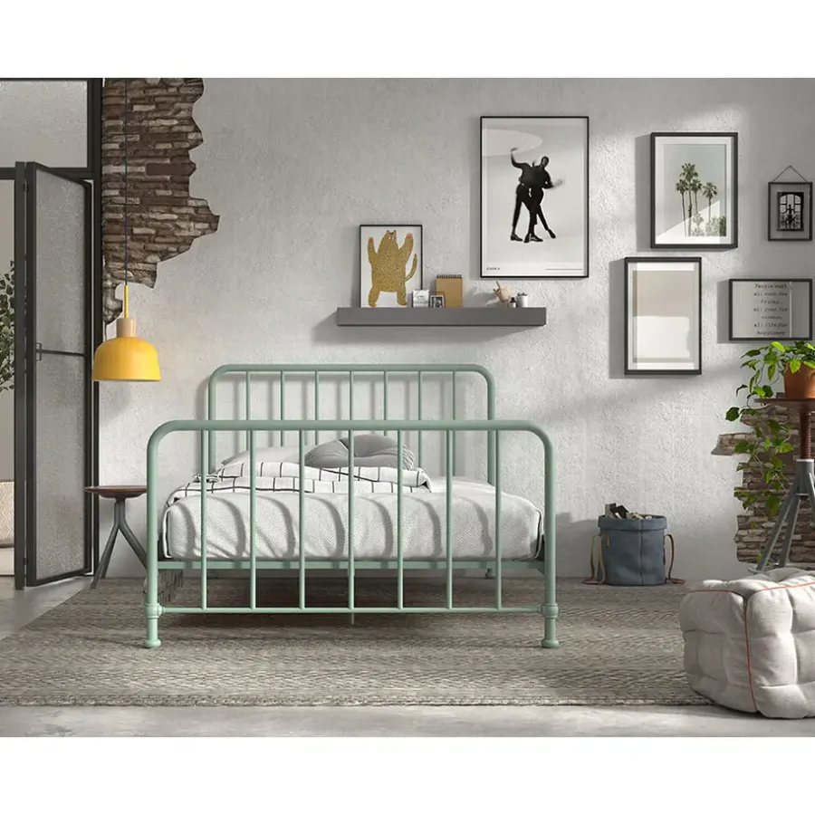 2-Persoons Bedden-Vipack bed Bronxx - olijfgroen - 140x200 cm
