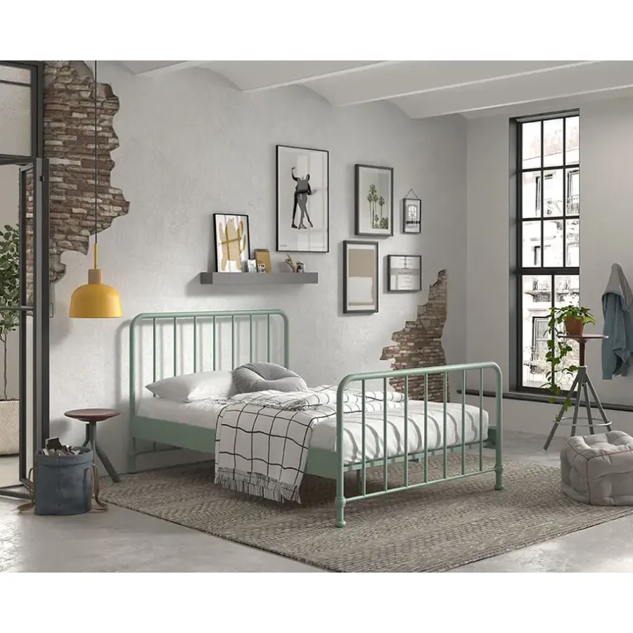 2-Persoons Bedden-Vipack bed Bronxx - olijfgroen - 140x200 cm
