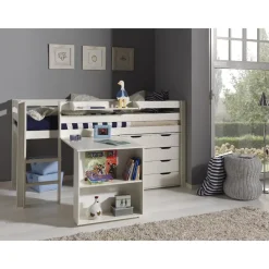Kinderbedden-Vipack halfhoogslaper Pino met bureau en ladekast - wit - 114x105,4x209,4 cm