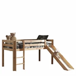 Kinderbedden-Vipack halfhoogslaper Pino met glijbaan - grenenhout - 90x200 cm