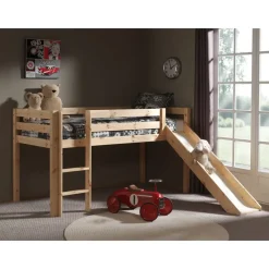 Kinderbedden-Vipack halfhoogslaper Pino met glijbaan - grenenhout - 90x200 cm
