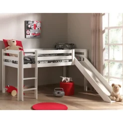 Kinderbedden-Vipack halfhoogslaper Pino met glijbaan - wit - 90x200 cm
