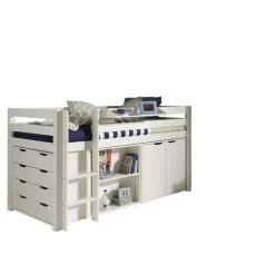 Kinderbedden-Vipack halfhoogslaper Pino met bureau - incl. lades/kast - wit - 114x105x209,3 cm