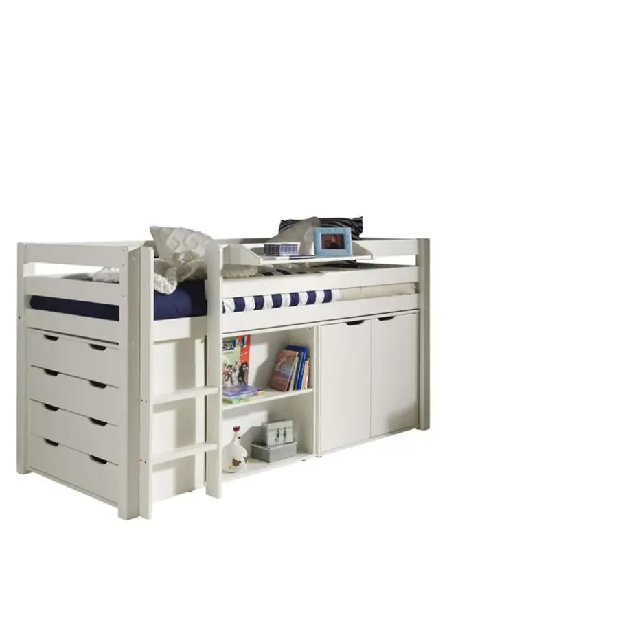 Kinderbedden-Vipack halfhoogslaper Pino met bureau - incl. lades/kast - wit - 114x105x209,3 cm