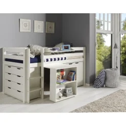 Kinderbedden-Vipack halfhoogslaper Pino met bureau - incl. lades/kast - wit - 114x105x209,3 cm