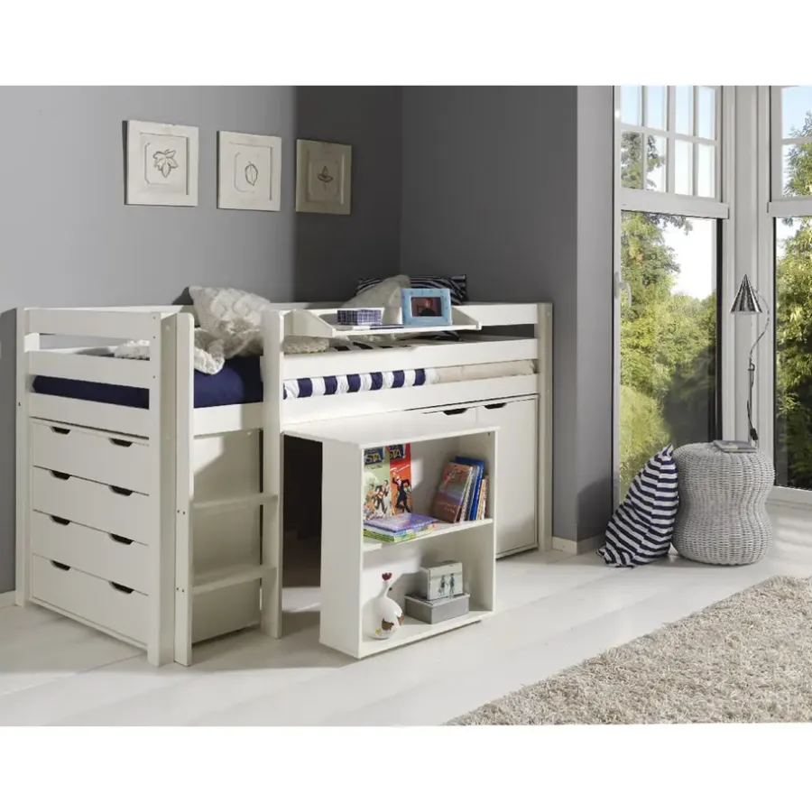 Kinderbedden-Vipack halfhoogslaper Pino met bureau - incl. lades/kast - wit - 114x105x209,3 cm