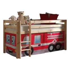 Kinderbedden-Vipack halfhoogslaper Pino met brandweerset - grenenhout