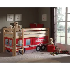 Kinderbedden-Vipack halfhoogslaper Pino met brandweerset - grenenhout