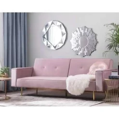 Beliani VISNES - Slaapbank 3-zits - Roze - Fluweel